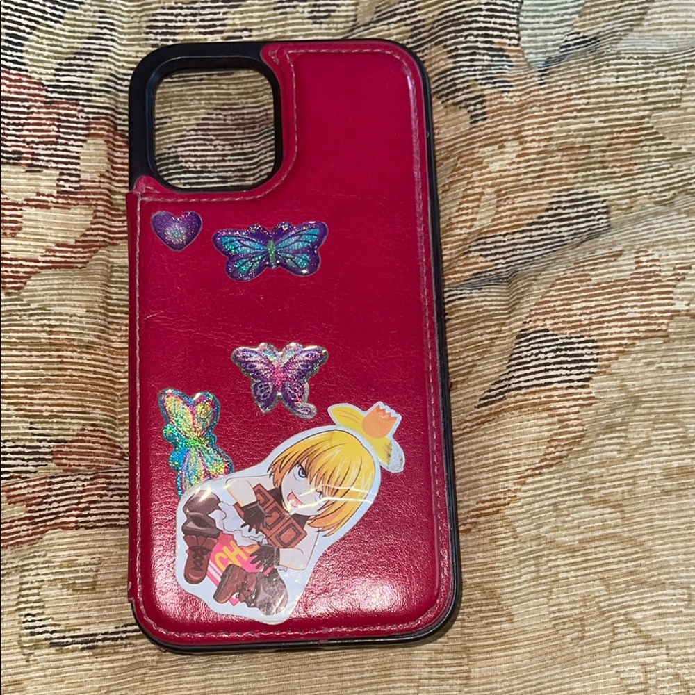 Vibrant Red Phone Case with Stickers